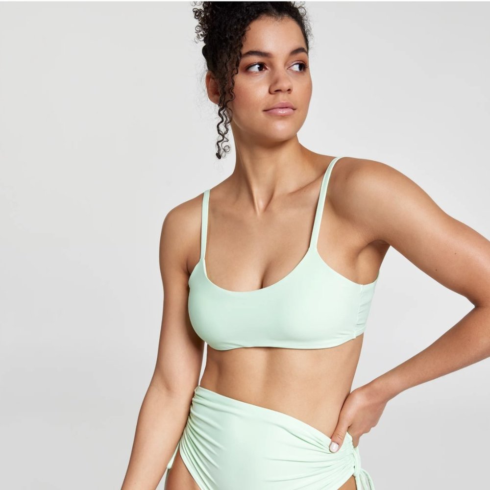 🌸 CALIA Bikini Tie Back Top XL - Ruched Side Tie High Rise Bottom XXL Pistachio - Picture 5 of 14